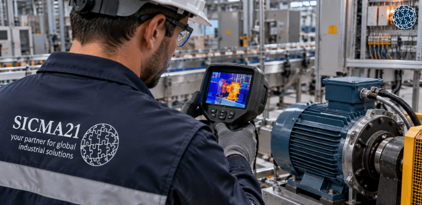 Inspección termográfica de un motor industrial para detectar sobrecalentamientos y anticipar posibles fallos antes de una avería.