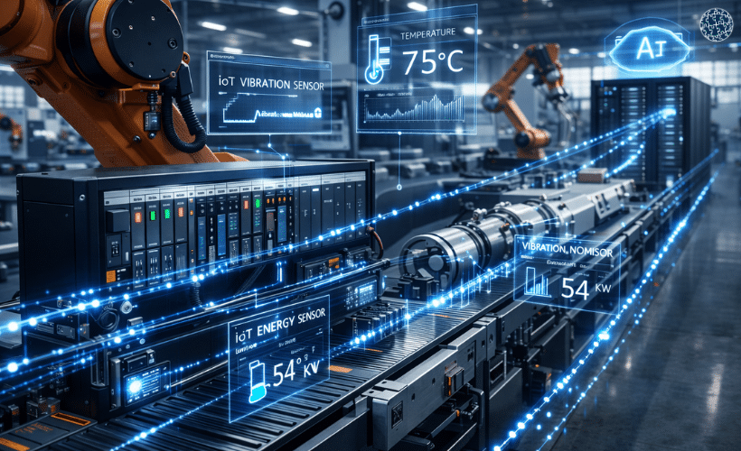 Captura de datos industriales mediante sensores IoT y PLC en una línea de producción conectada en un entorno de Industria 4.0.