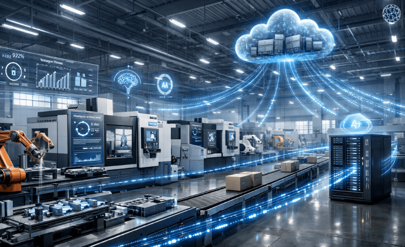 Recorrido de los datos en la Industria 4.0 desde sensores industriales hasta análisis en la nube en una fábrica inteligente conectada