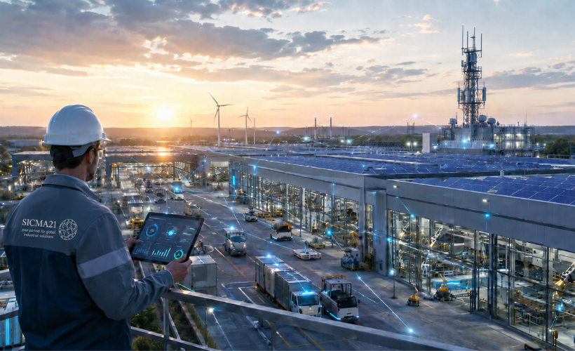 Planta industrial inteligente con sistemas conectados, automatización avanzada y comunicaciones seguras que impulsan una industria más eficiente, resiliente y preparada para la transformación digital.